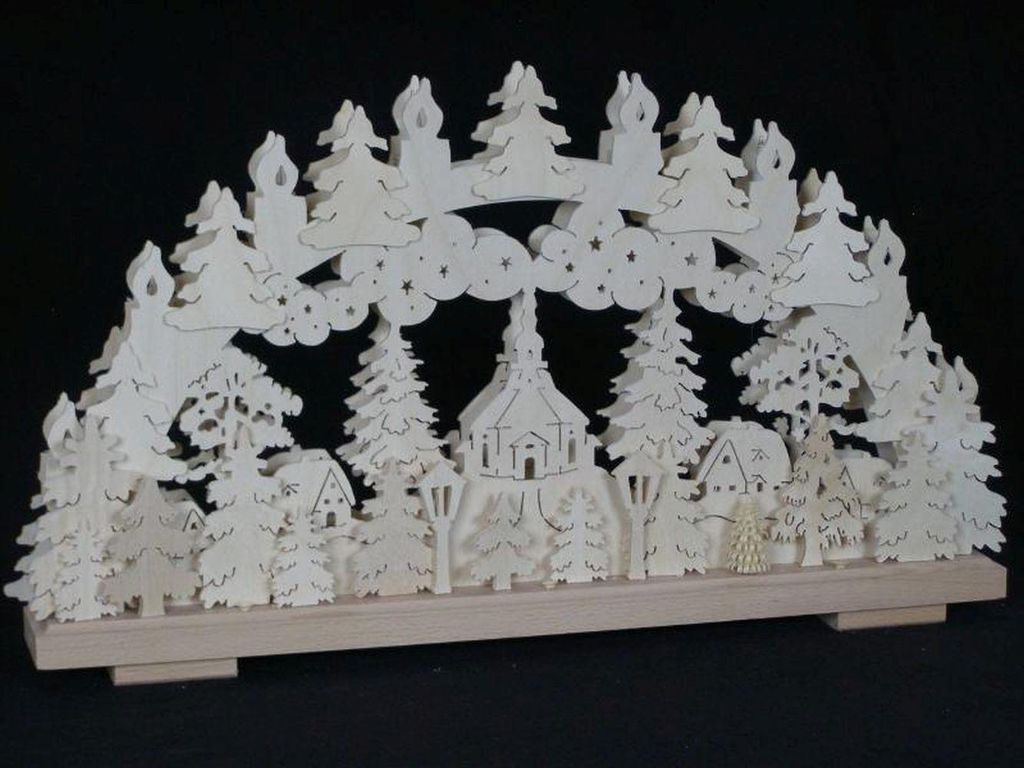 Schwibbogen mit Seiffener Kirche Häuser und Beleuchtung BxHxT 50x27x7cm NEU