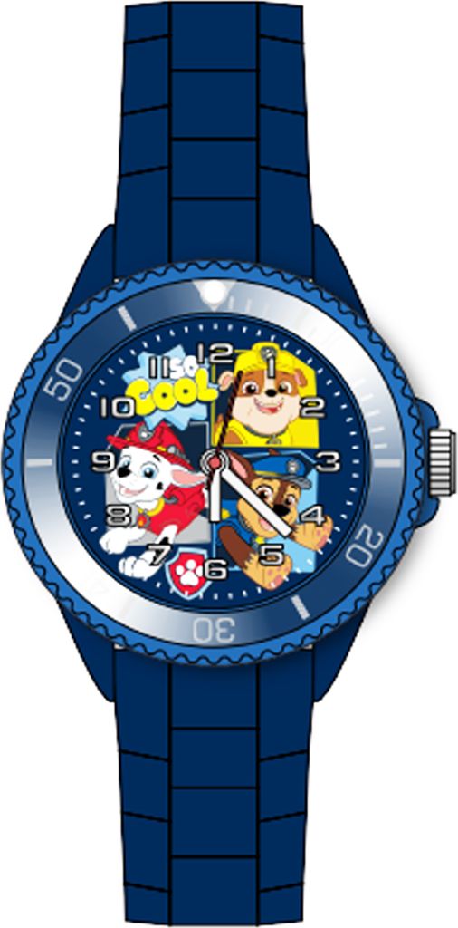 Analoge Kinderarmbanduhr mit PAW PATROL Motiv, blau, Silikonarmband, mit Edelstahlgehäuse und robustem Kunststoffglas