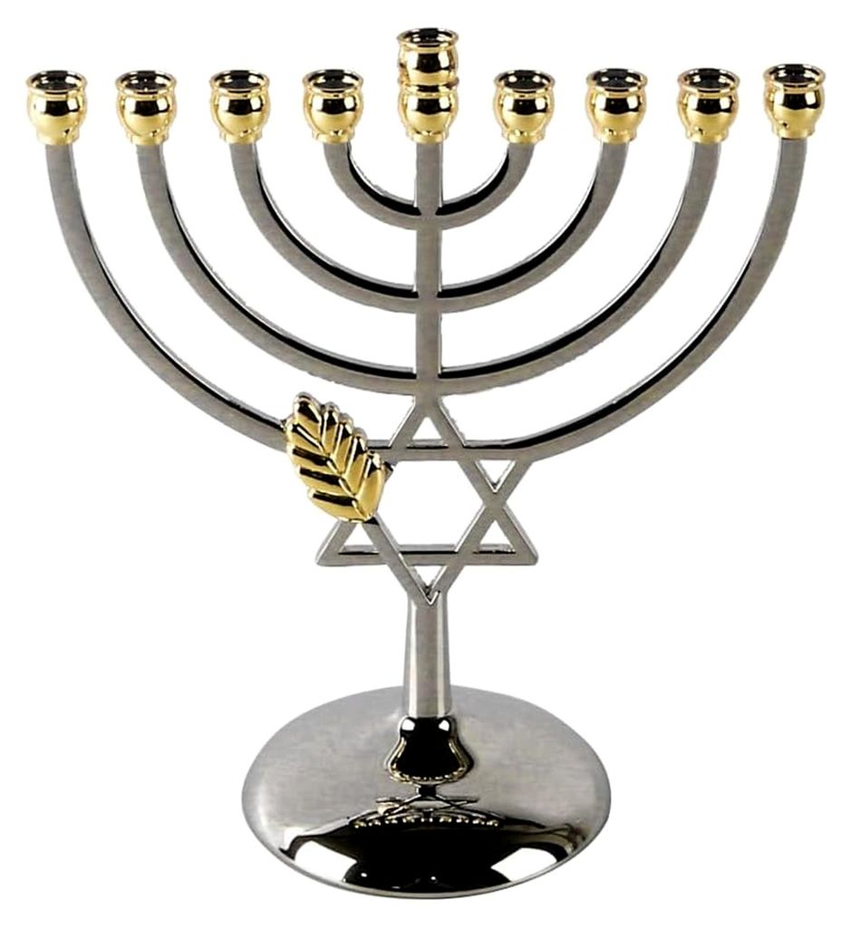 Menora-Kerzenständer aus Zinklegierung mit neun Köpfen, 18 cm, Davidstern-Design, geeignet als Geschenk zum jüdischen Neujahr und für Chanukka-...