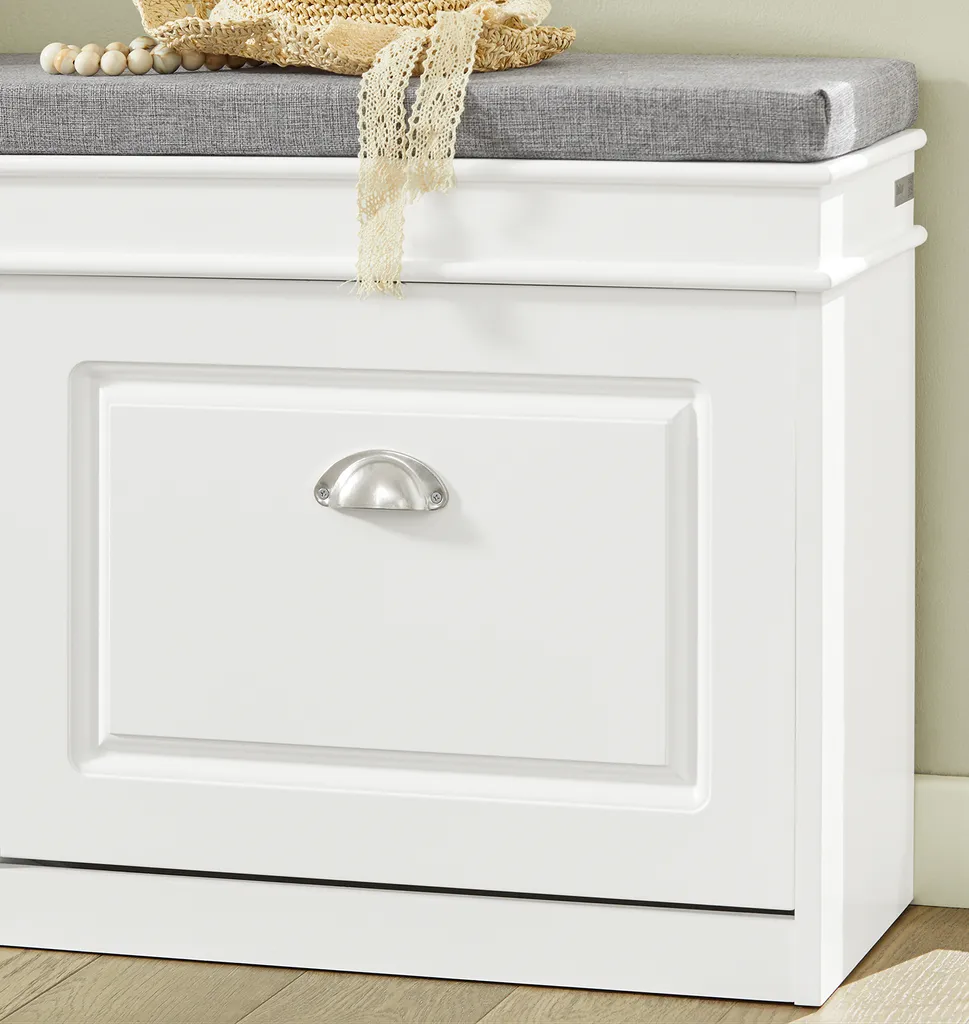 Banc à chaussures blanc peu encombrant avec 2 tiroirs abattants - 7