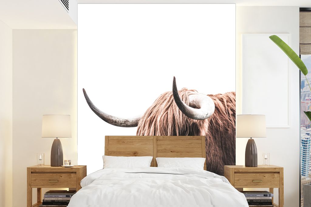 MuchoWow Fototapete für Wohnzimmer oder Schlafzimmer Wandtapete Vinyl Motivtapete Kuh - Schottischer Highlander - Tiere - 175x240 cm - Schlafzim...