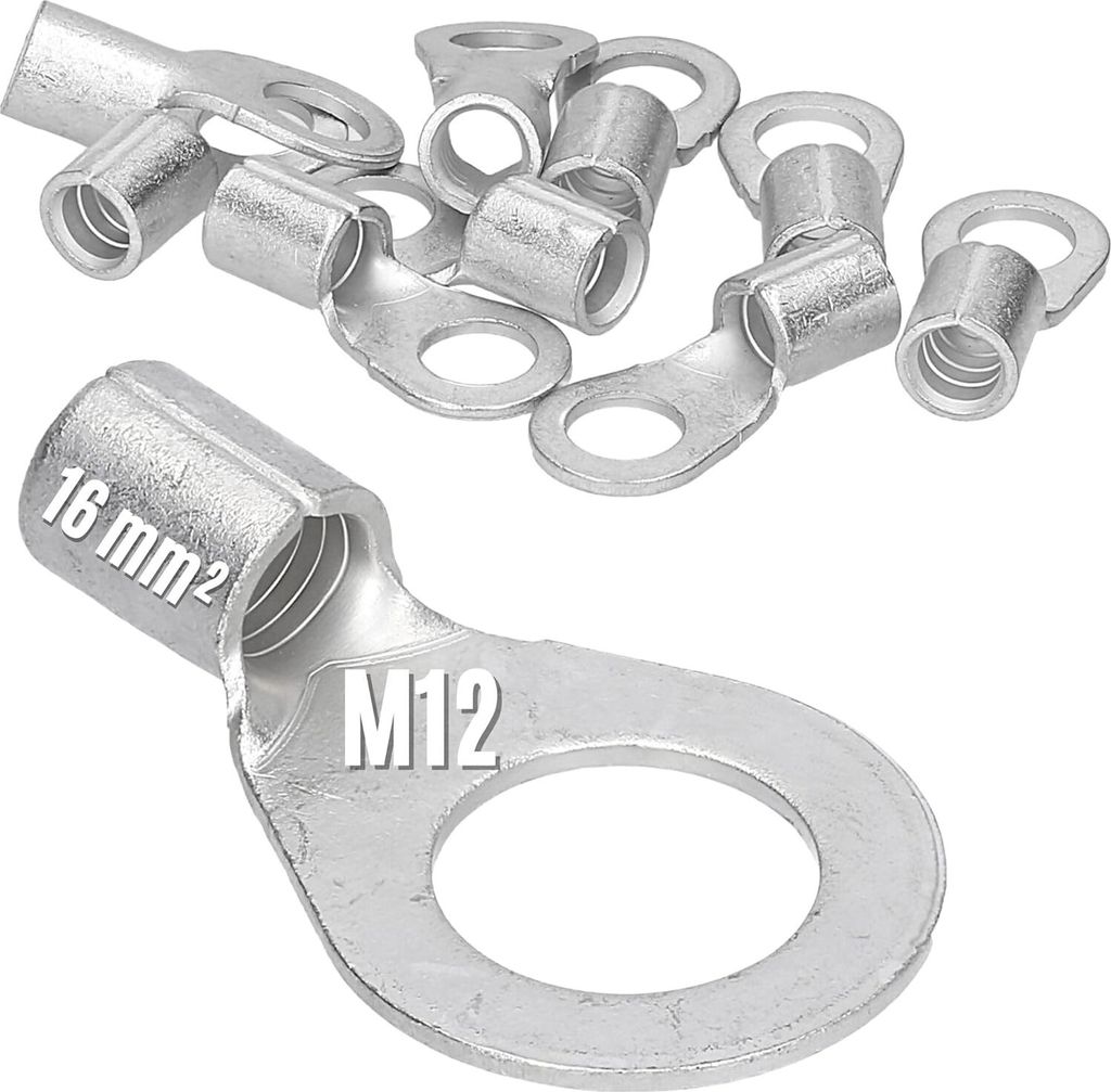 10 Stück Kalitec Q16-12 Quetschkabelschuh 16mm² M12 I Unisoliert I Dornpressung I Für mehr-, fein- und feinstdrähtige Leiter I Kabelschuh 16mm...