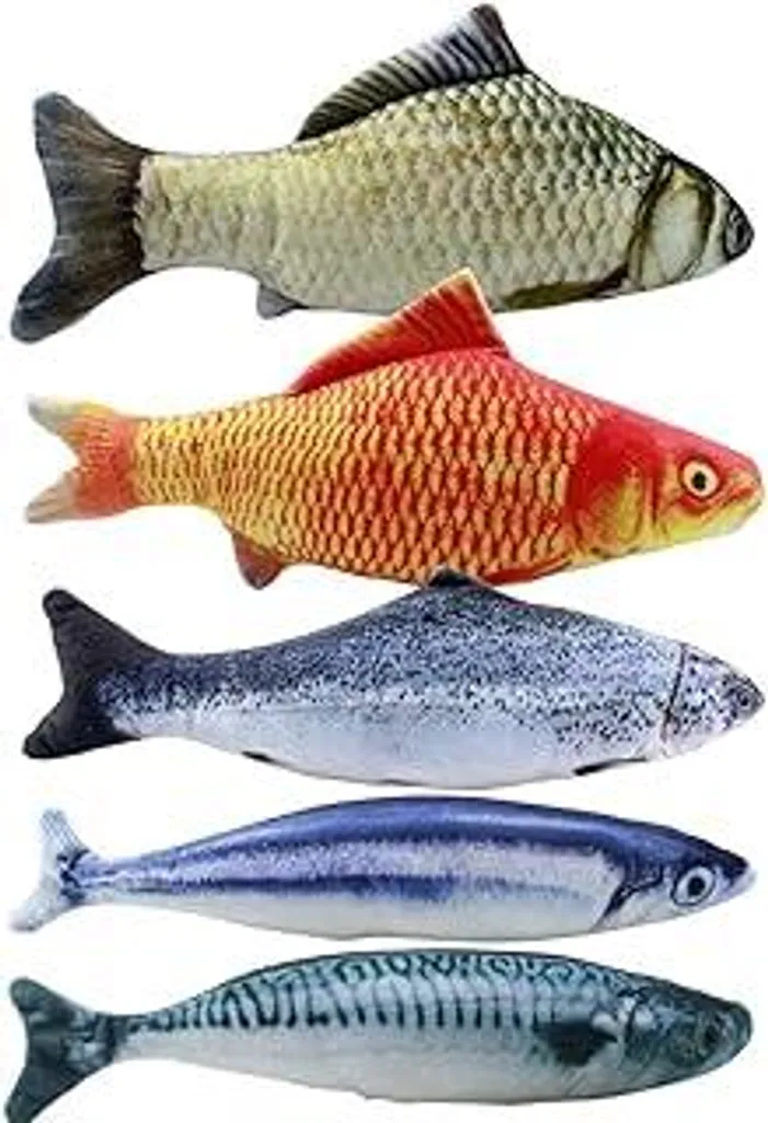 Kit 5 Giocattoli Pesce per Gatti 20cm - Peluche con Erba Gatta Naturale