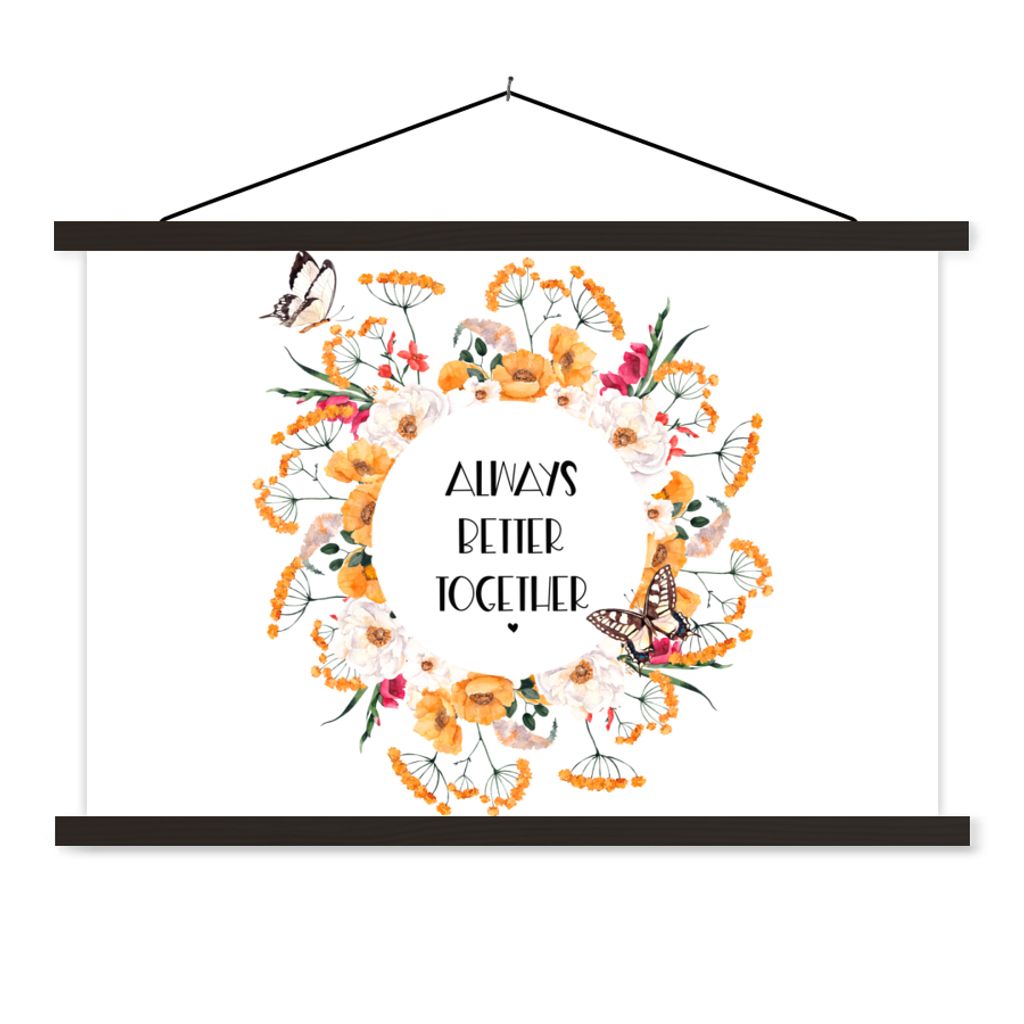 MuchoWow Textilposter Zitate - Gemeinsam immer besser - Familie 120x80 cm mit schwarzem Rahmen - Wanddeko