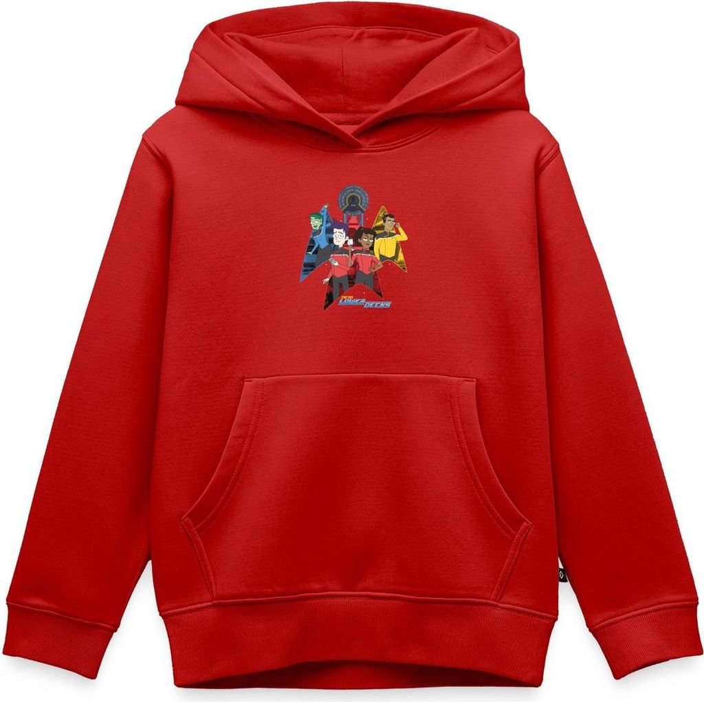 Spreadshirt Star Trek Lower Decks Crew Gruppenbild Kinder Premium Hoodie, 158/164 (12 Jahre), Rot
