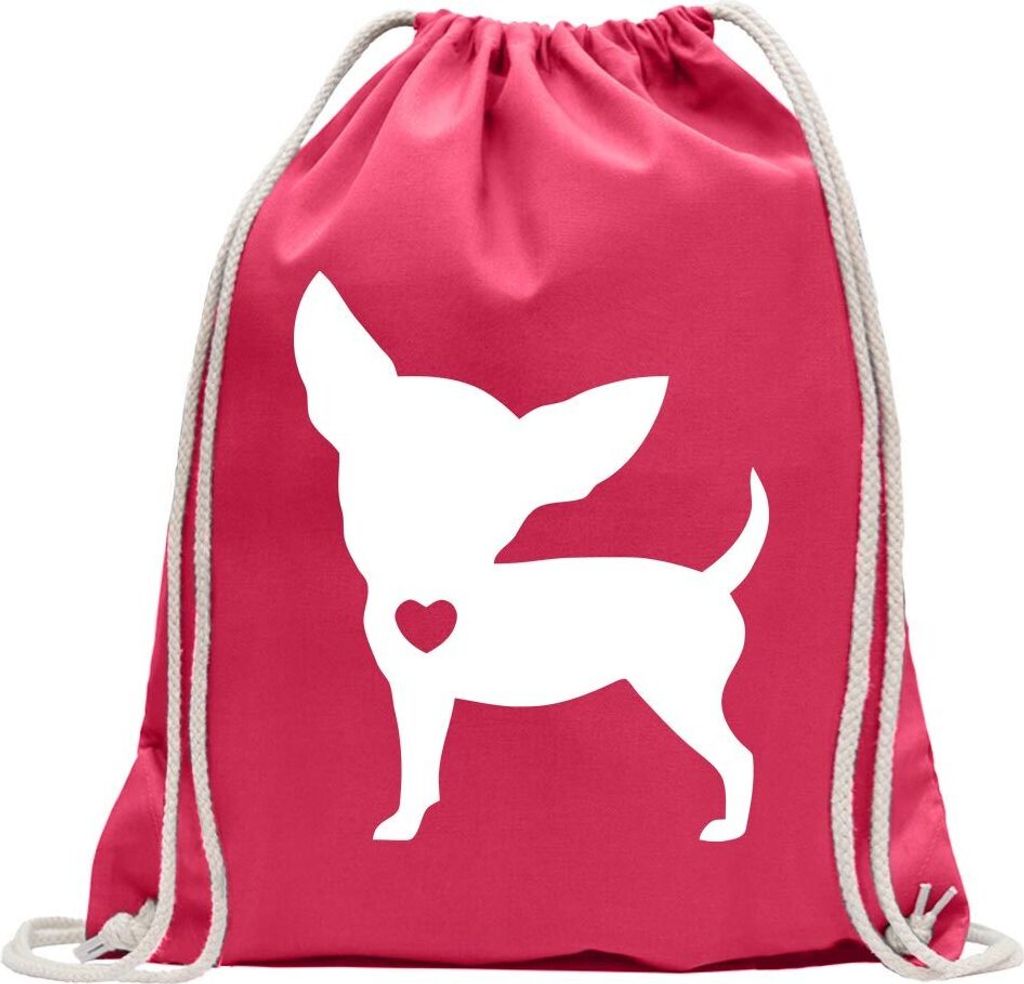 Kiwistar - Turnbeutel - pink - Chihuahua Love Silhouette - Fun Rucksack Sport Beutel Gymsack Baumwolle mit Ziehgurt