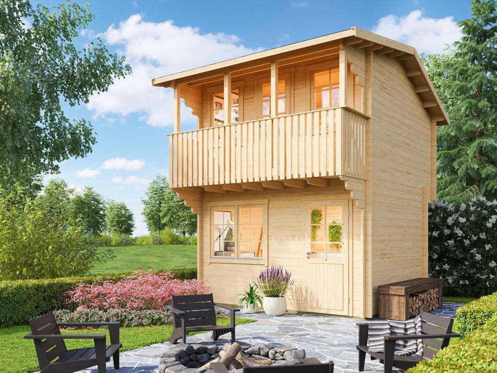 2-stöckiges Fjordholz Satteldach Gartenhaus Modell Odina 44