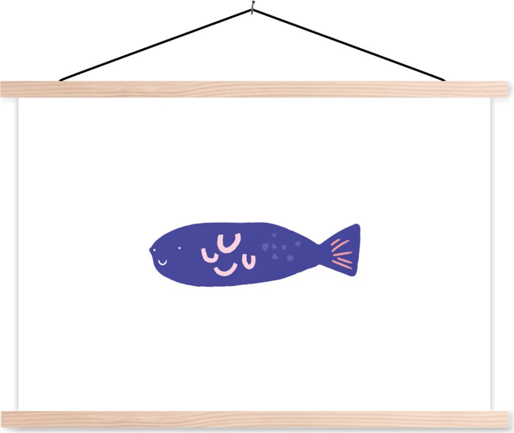 MuchoWow Textilposter Pastell - Fisch - Lila 120x80 cm mit holzfarbenen Rahmen - Aufhängeset