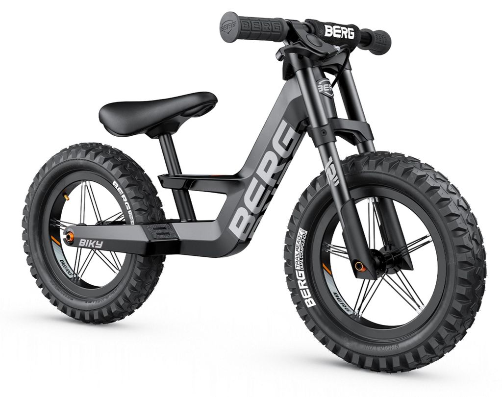 Berg Biky Cross Schwarz Laufrad mit Handbremse ab 2 Jahre, Luftreifen, Leichtes Magnesiumrahmen, Rutschfahrzeug 12 Zoll, Kinderfahrrad Jungen und M...