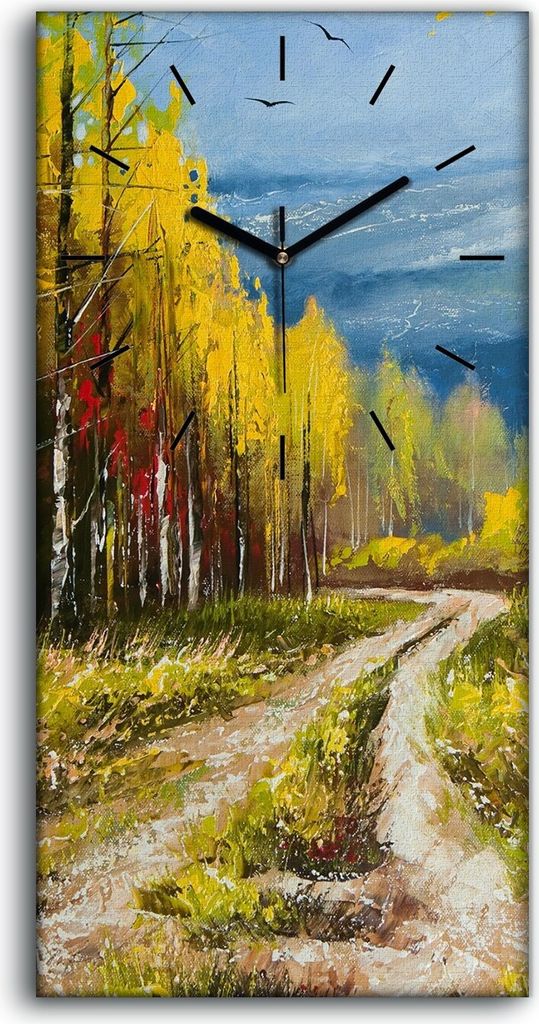 Dekor Leinwand Uhr Wandbilder Geräuschlos 30x60 Landschaft Gemälde Herbst - schwarze Hände