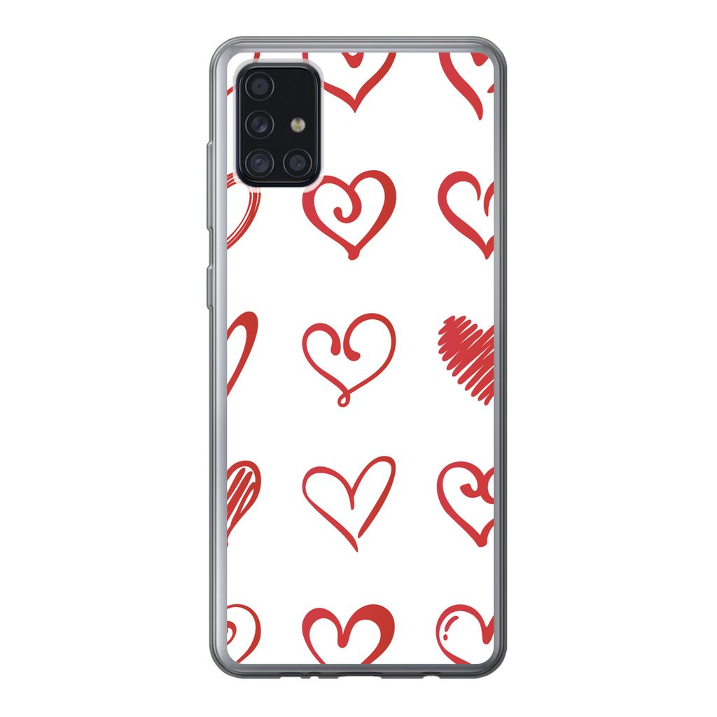 MuchoWow Handyhülle Schutzhülle Hülle für Samsung Galaxy A52 5G Eine Illustration mit Herzen in verschiedenen Formen Silikon Softcase Handy H...
