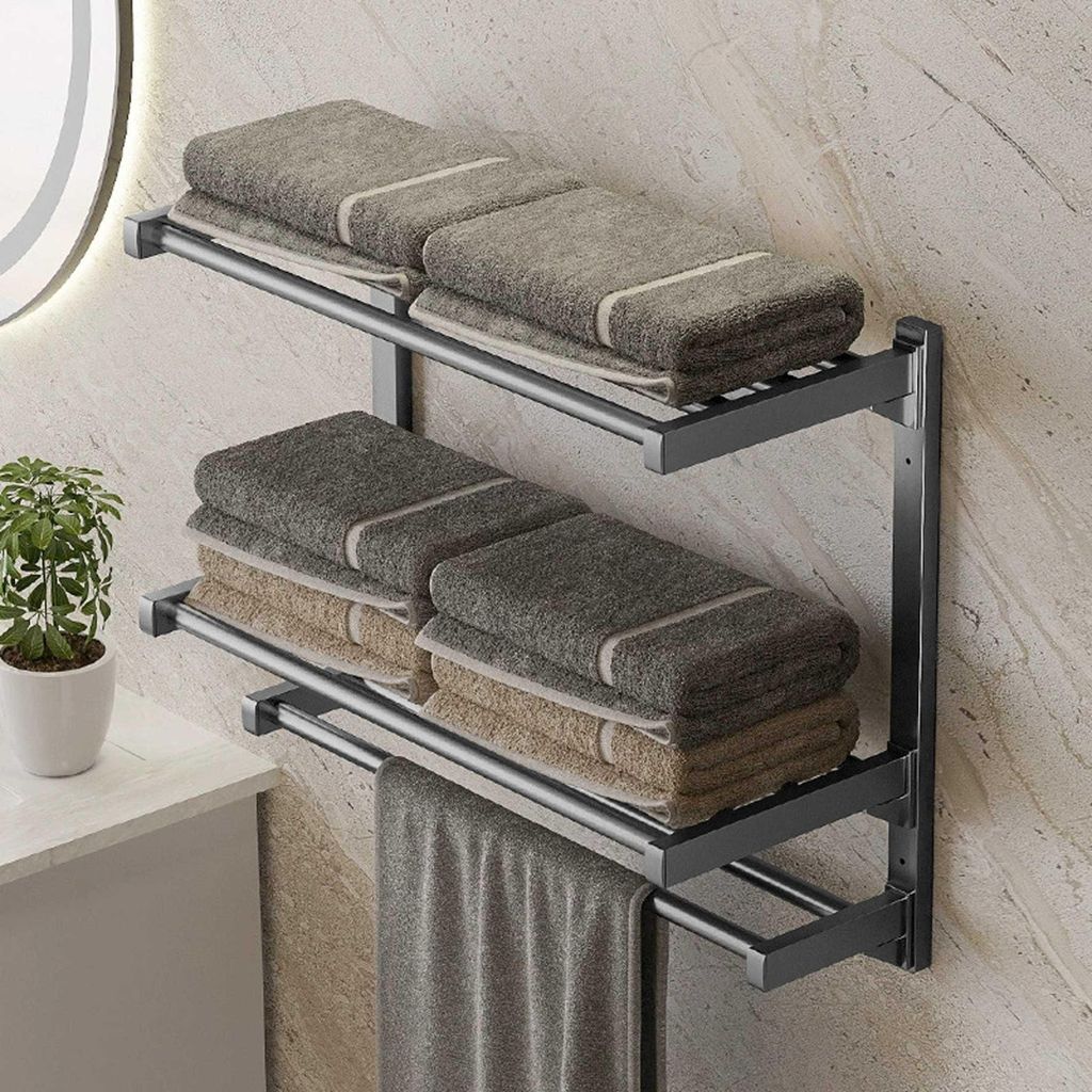 Handtuchhalter & -haken, Wandhandtuchhalter, 3 Ebenen Handtuchregal Badezimmer, Kein Bohren erforderlich, Handtuchregal Wand, 60x39.5cm, Schwarz