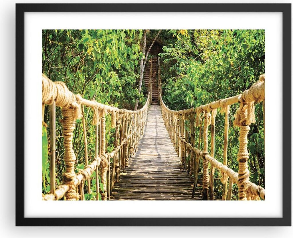 Gerahmtes Poster - Schwarzer Rahmen - Brücke Seil Dschungel - 50x40 cm - Wand Bild - Wanddeko - Wandbilder - Kunstposter - Wandposter - Bilderrahm...