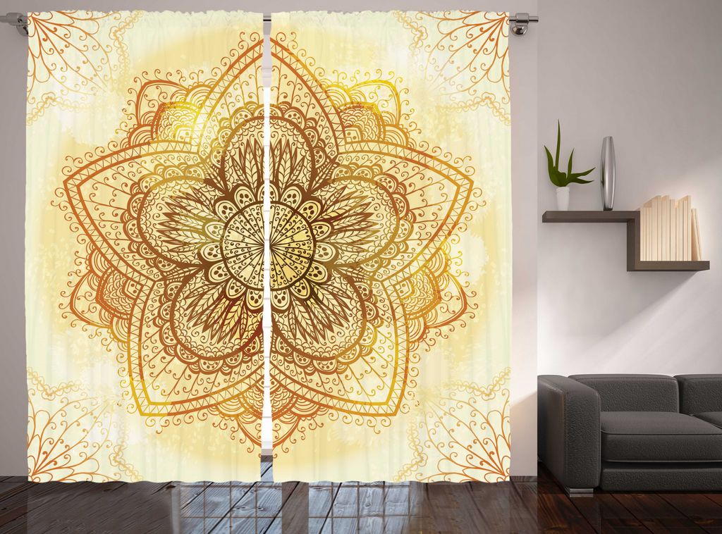 ABAKUHAUS orientalisch Rustikaler Vorhang, alte Mandala, Wohnzimmer Universalband Gardinen mit Schlaufen und Haken, 280 x 245 cm, Dark Orange Pale ...