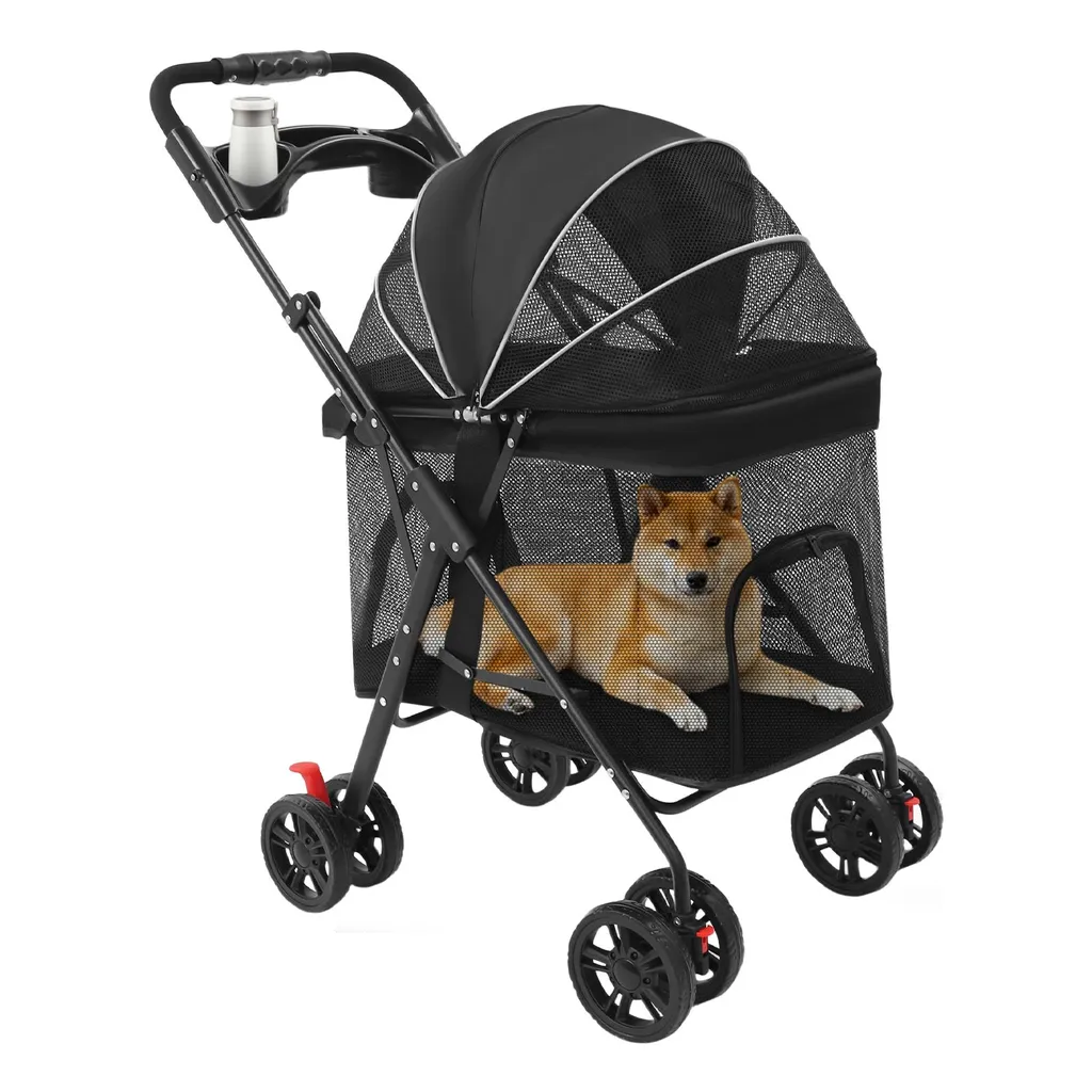 Poussette pliable pour animaux domestiques - Buggy noir de 70 cm de haut