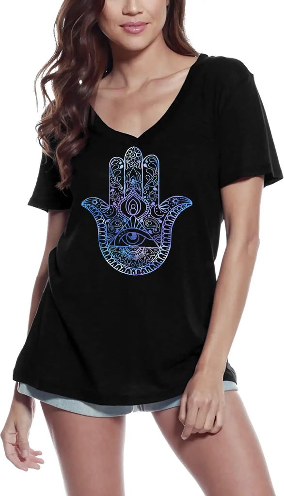 Damen Grafik T-Shirt V-Ausschnitt Hamsa-Yoga - spirituelle Meditation – Hamsa Yoga - Spiritual Meditation – Öko-Verantwortlich Vintage Jahrgang
