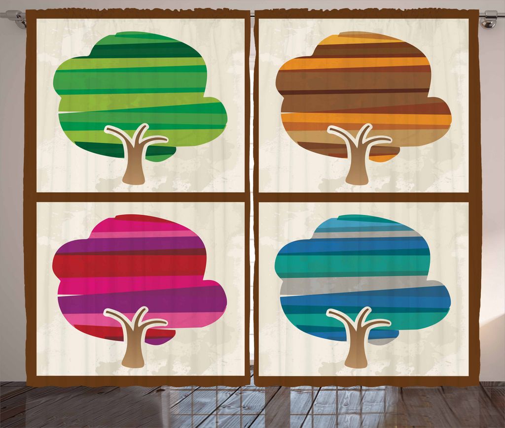 ABAKUHAUS Baum Rustikaler Vorhang, Gestreifte Herbst Silhouetten, Wohnzimmer Universalband Gardinen mit Schlaufen und Haken, 280 x 225 cm, Mehrfarbig