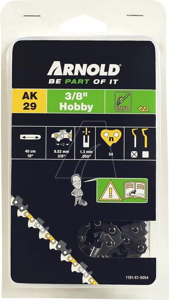 3/8" Kettensägekette, 1,3 mm – 54 Treibglieder – halbrunde Schneider