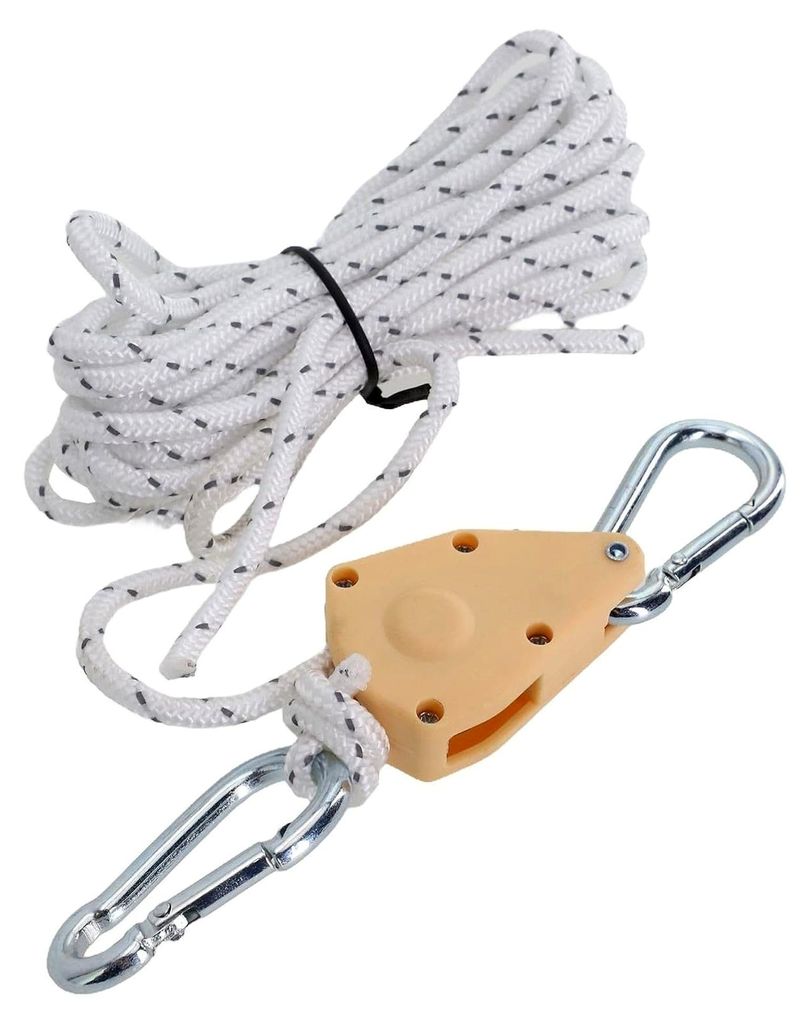 4 m verstellbares Seil-Lanyard mit Karabinerschnalle für Zelt, Markise und Baldachin – Stahl- und Nylon-Riemenscheibenaufhänger, rutschfeste Ve...