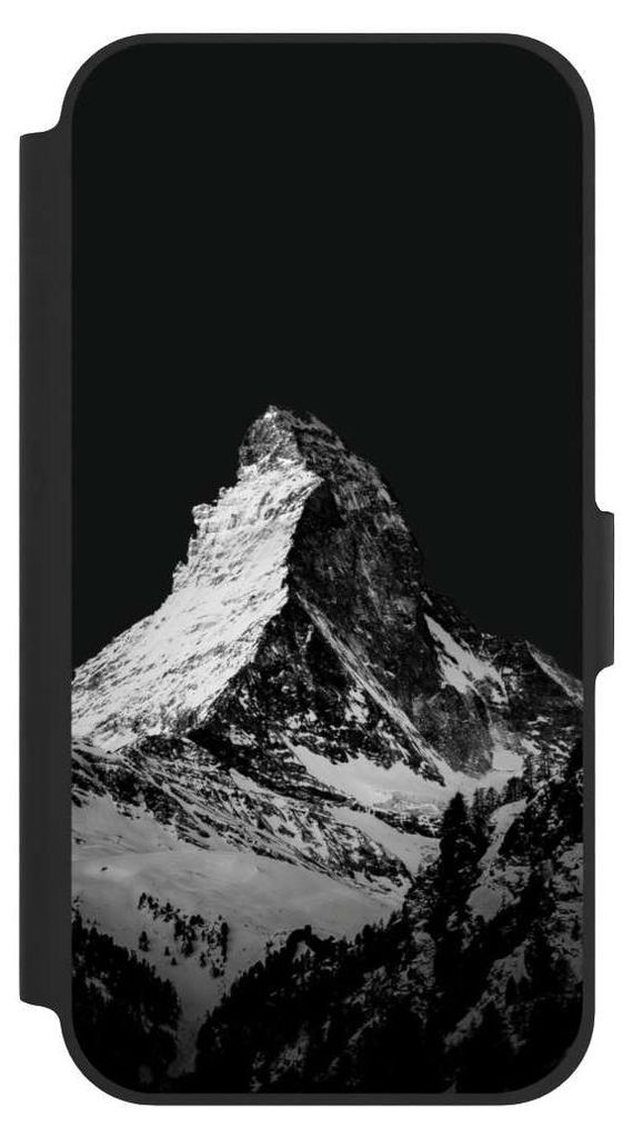 NIVOCASE Klapphülle für Apple iPhone 12 Pro Handyhülle aus Kunst Leder NIVOflip schwarz Alpspitze Berg Schnee