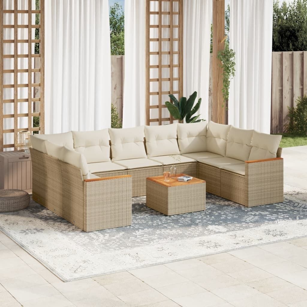 Design 10-tlg. Garten-Sofagarnitur mit Kissen Beige Poly Rattan, Gartenmöbel-Sets 2024 Neu