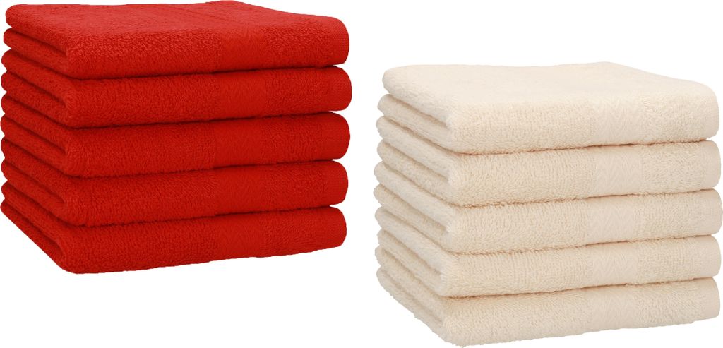 Betz 10 Stück Gästetücher 30x50 cm PREMIUM 100% Baumwolle Set Farbe: rot und beige