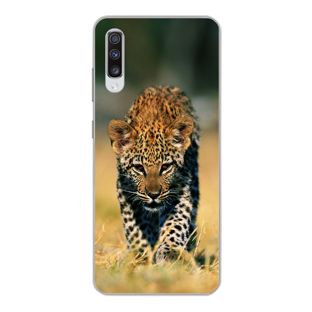 MuchoWow Handyhülle Schutzhülle Hülle für Samsung Galaxy A70 Leopard - Makro - Gras Silikon Softcase Handy Hülle - Schutzhaube