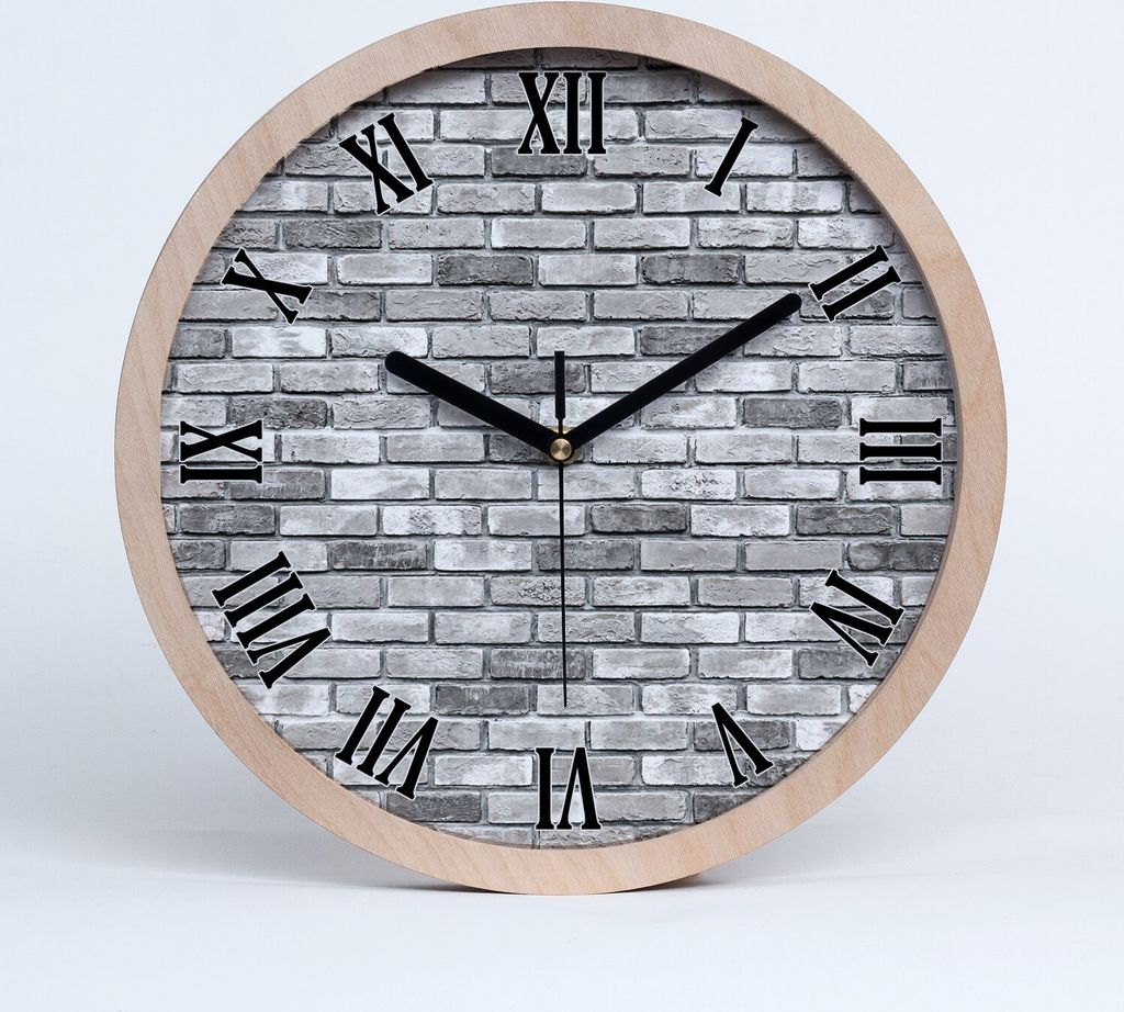 Holzuhr 30fi cm wanduhr - schwarze Spitzen - Ziegelwand