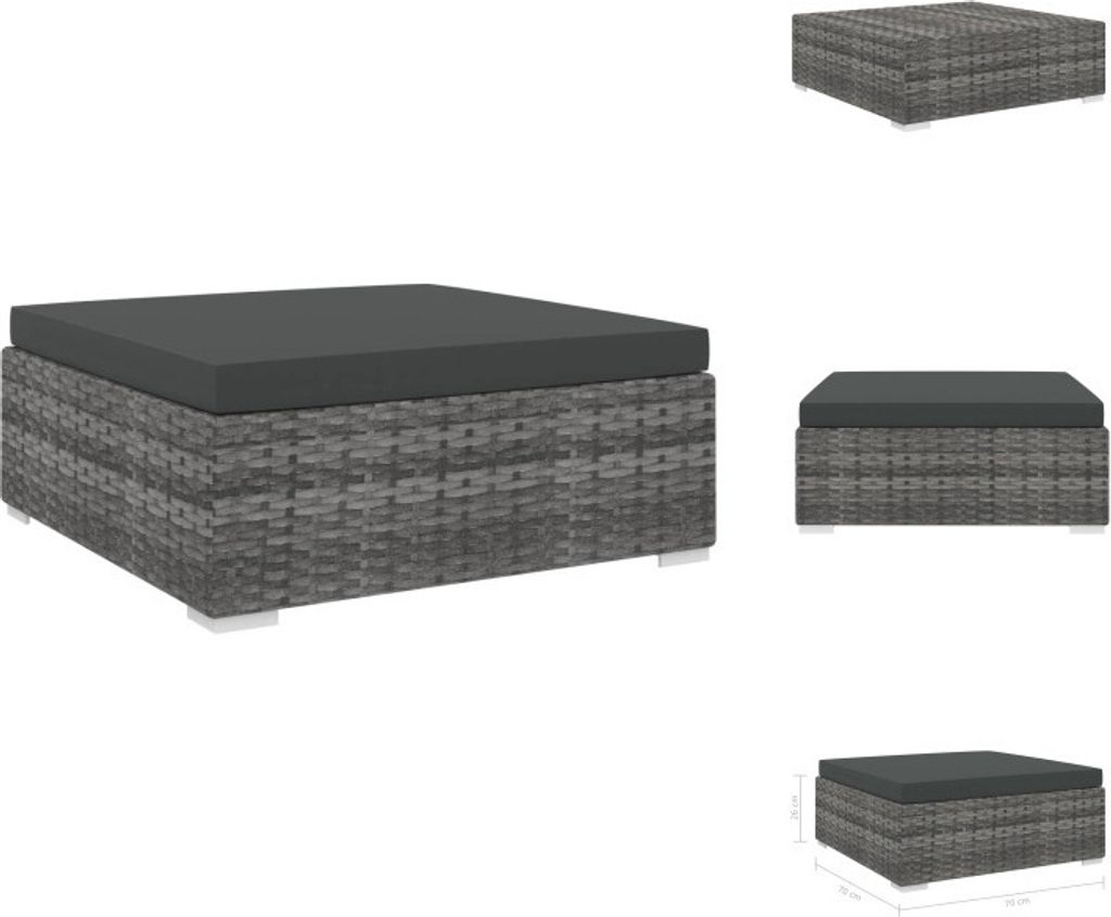 vidaXL Modular-Fußhocker 1 Stk. + Auflagen Poly Rattan Grau - Gartensofaelemente