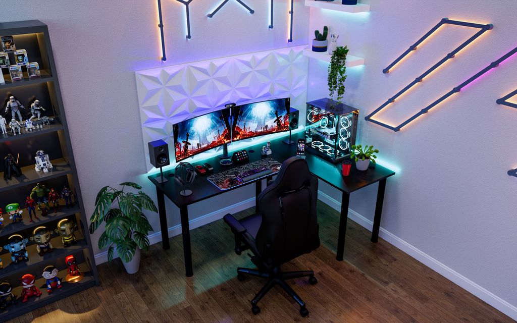 SyberDesk Gaming Pro LED rohový stůl 197 x 132 cm s LED Obrázek produktu 5