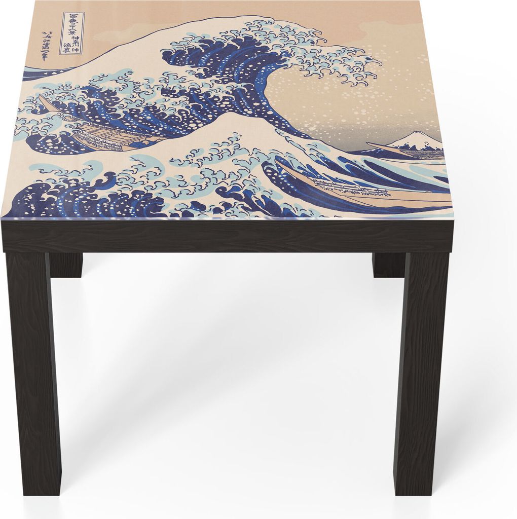 DEQORI Couchtisch 55x55 cm Schwarz 'Große Welle vor Kanagawa' Glas Beistelltisch