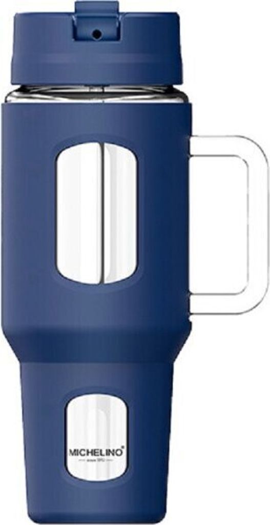 Praktische Glas Trinkflasche To Go Wasserflasche -– Ideal für Ihr tägliches Getränk Dunkelblau 1,2 Liter