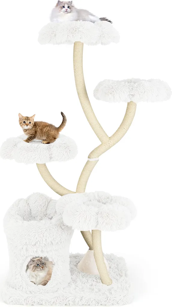 Arbre à grimper pour chats avec grotte douillette et sisal blanc