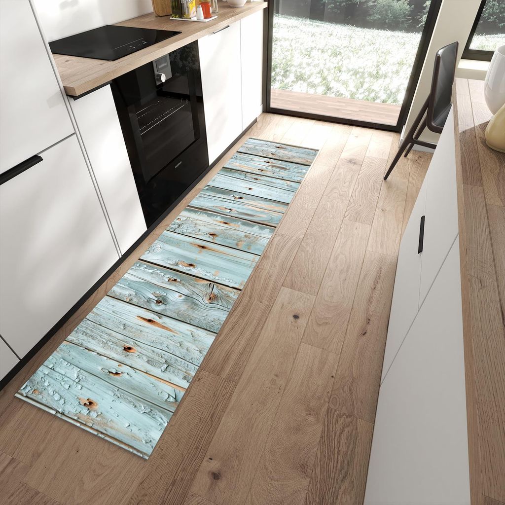 Küchenteppich 60x240cm rutschfest & abwischbar PVC Läufer - Holz von Verwittertes