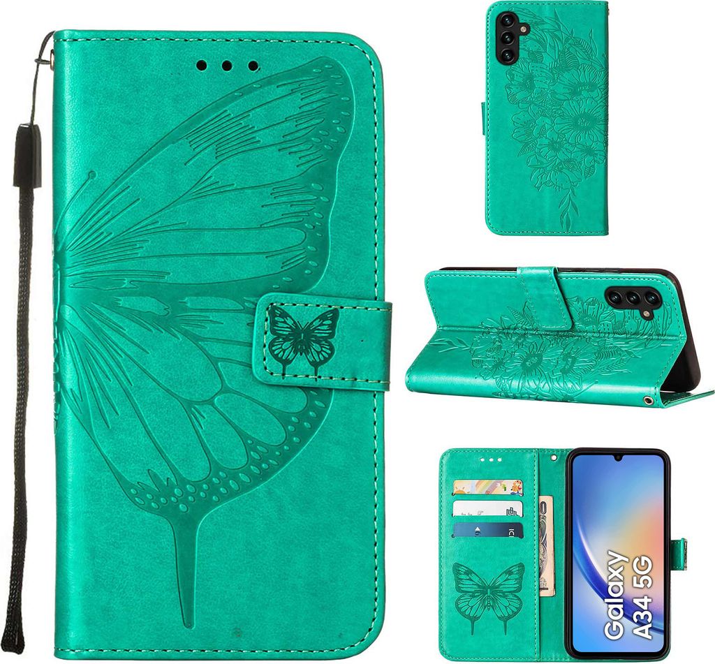 Lederhülle für Samsung Galaxy A34 Schmetterling Prägung Produktbild 