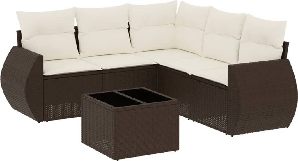 vidaXL 6-tlg. Garten-Sofagarnitur mit Kissen Braun Poly Rattan