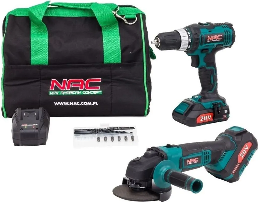Équipement Chantier Nac 20V : Perceuse et Meuleuse 125mm en Sacoche Souple