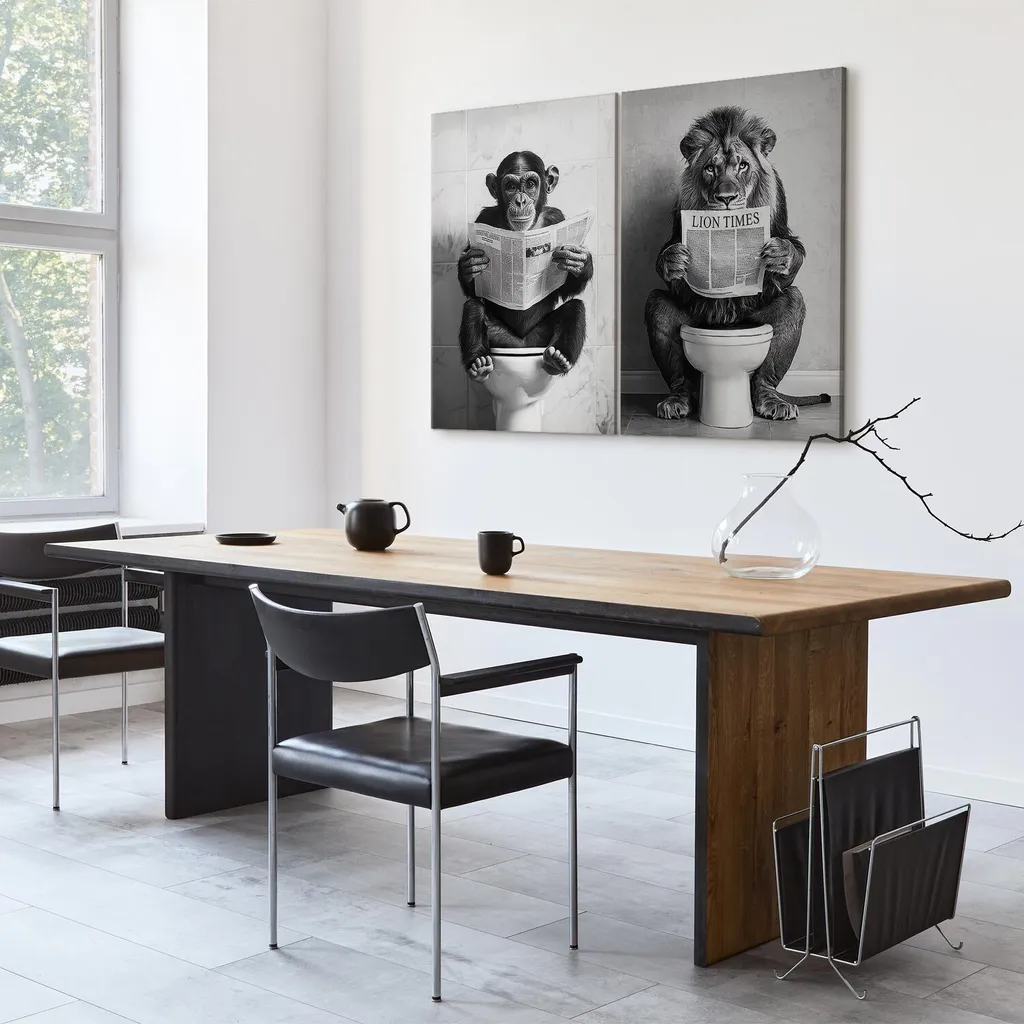 Murando Quadro Mucca nella Vasca - Set 2 Pezzi 80x60cm Handart - 6