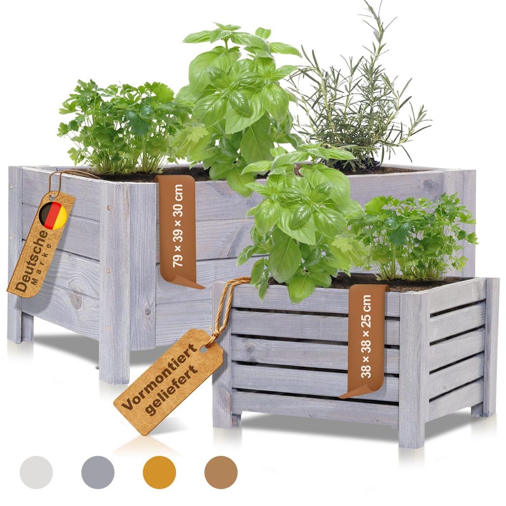BOOGARDI Pflanzkasten Holz mit Vlies · Blumenkasten Balkon 38x38x25cm Anthrazit · Pflanzkübel groß außen rechteckig Blumenkästen für Balkon,...
