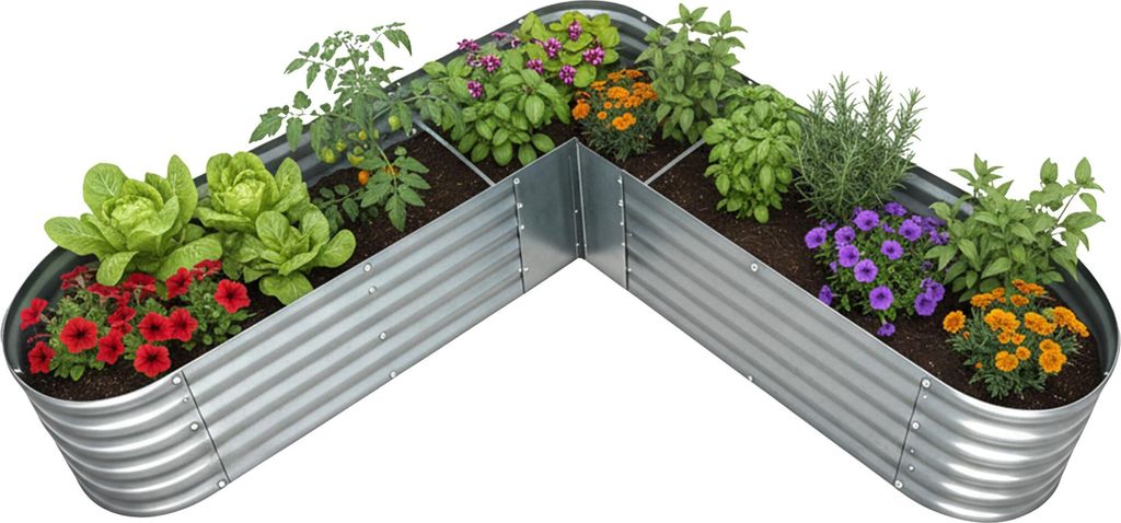 Relaxdays Hochbeet, L-Form, verzinktes Metall, HxBxT: 43 x 203 x 203 cm, Gartenbeet für Gemüse, Kräuter, Blumen, silber
