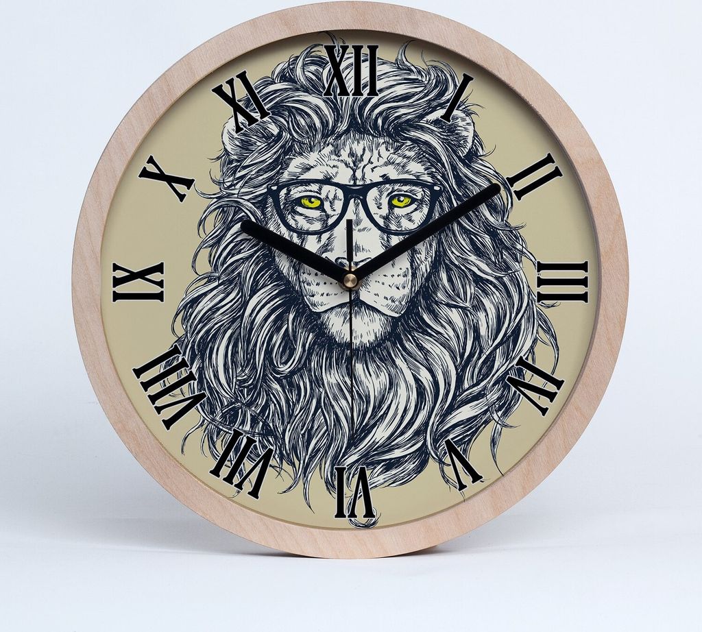 Holzuhr 20fi cm wanduhr - schwarze Spitzen - Löwe hipster