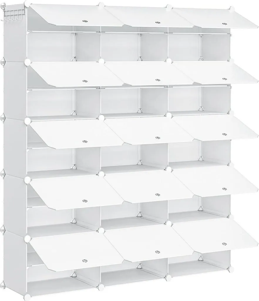 Étagère à chaussures blanche 15 compartiments pour 54 paires 120x150cm