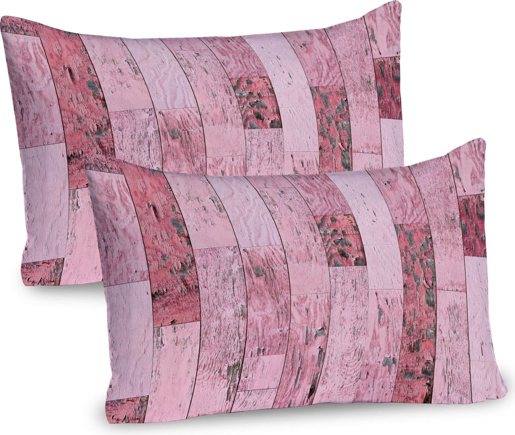 ABAKUHAUS Holz-Druck Kissenbezug Packung mit 2, Pastell Rosa Töne Rustikale Abgefahrenes Brett Landschaftsthema Foto Muster, Dekorativer Gedruckte...