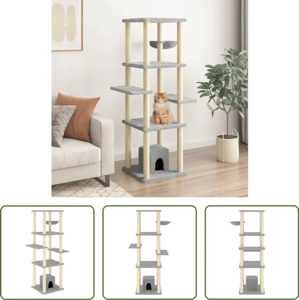 Castello per Gatti 154 cm Grigio | Tiragraffi con Casette e Sisal
