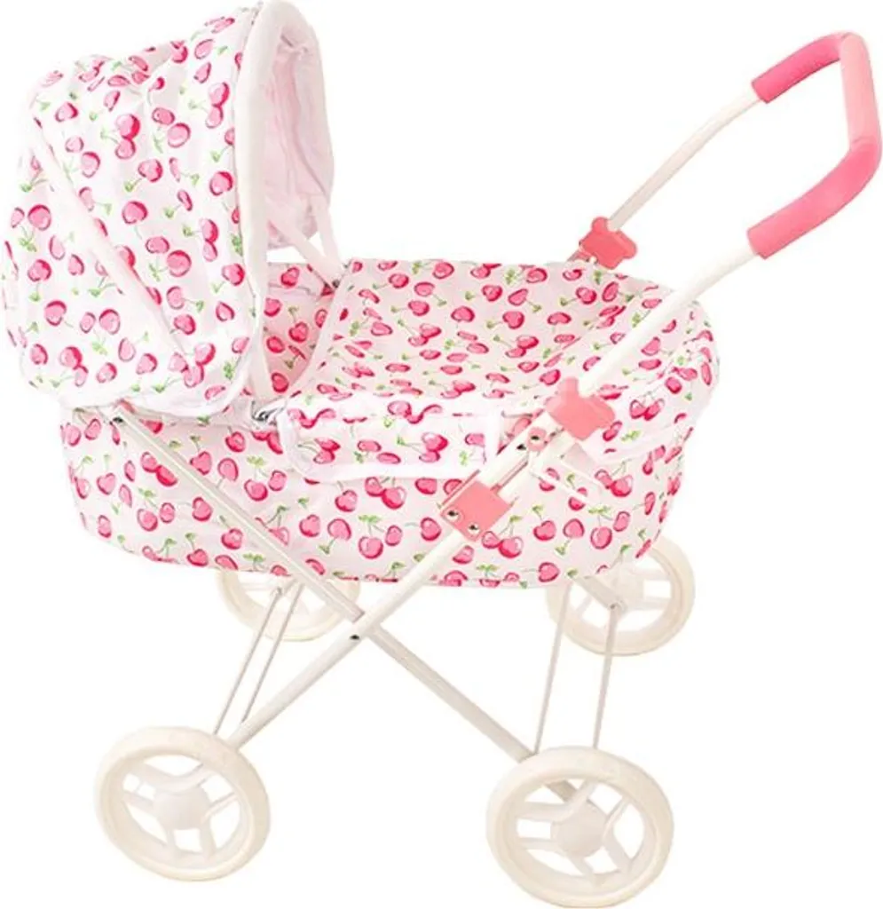 Poussette de poupée BabyTrold blanche motif cerises au design classique