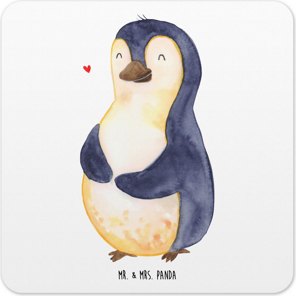 Mr. & Mrs. Panda Tischuntersetzer Pinguin Diät 6er Set - Weiß - Geschenk, Untersetzer Tisch, Glas-Untersetzer, Gläser, Selbstliebe, Coaster, fü...