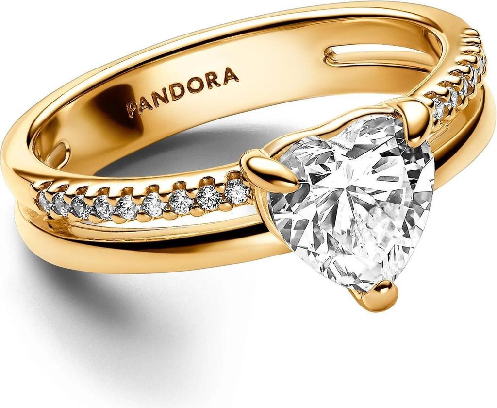 Pandora Doppelband-Herzring Größe 54, eleganter Goldring Produktbild 