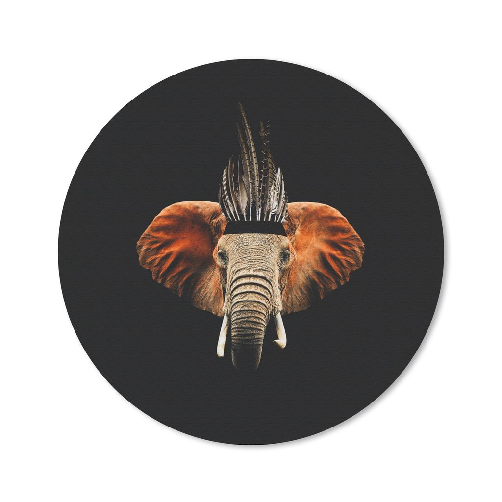 MuchoWow Mauspad Mousepad Elefant - Federn - Hut 40x40 cm - Mousepads - Maus Mat - Pad - Mausunterlage - Schreibtisch Accessoires