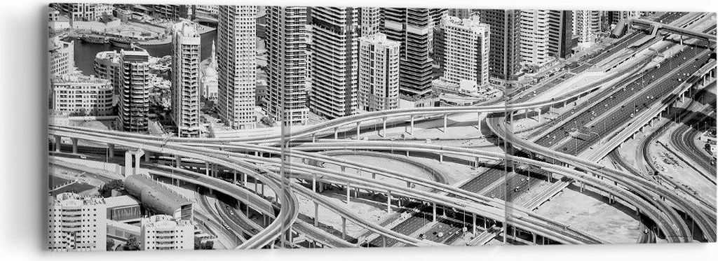 Bild auf Leinwand - Leinwandbild - 3 Teile - Stadt Wolkenkratzer Autobahn - 90x30cm - Wand Bild - Wanddeko - Wandbilder - Leinwanddruck - Bilder - ...