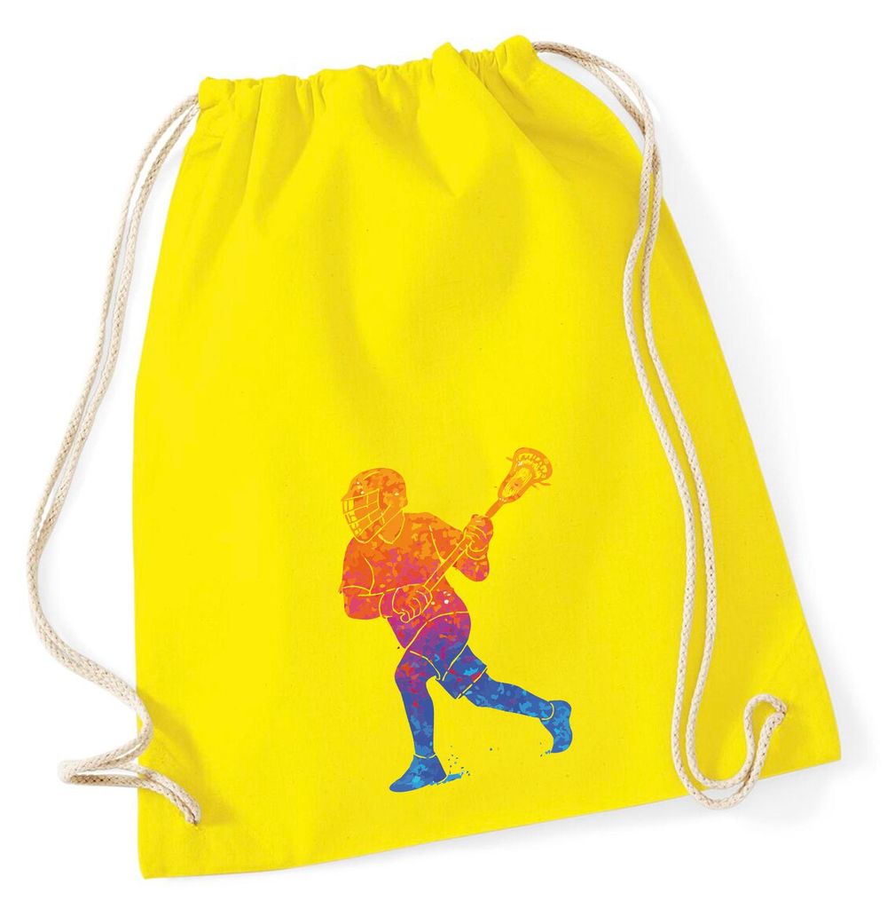 Huuraa Turnbeutel Lacrosse bunte Silhouette 12 Liter Yellow Baumwolle Rucksack Geschenkidee